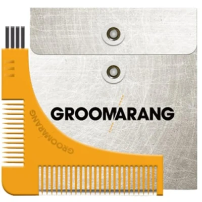 Image of Beard Shaper GROOMARANG Shaping Tool for Neckline, Cheek Line &amp; Jaw Features Stencil, Double Ended Comb Brush End