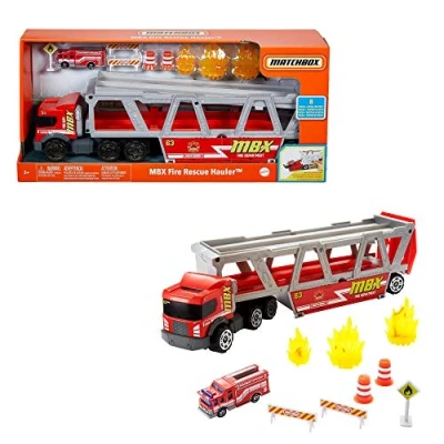 Image of Matchbox GWM23 Construction Hauler with 1 Fire Engine and 8 Accessories, Toy from 3 Years