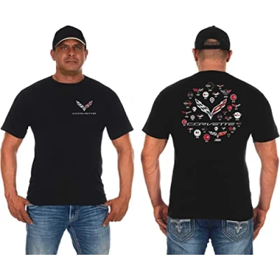 Image of JH DESIGN GROUP Mens Corvette T Shirt C7 C6 C5 C4 C3 C2 C1 Collage Black Shirt, Black, XL