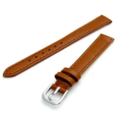 Image of Comfortable Flexible Leather Watch Strap Band Buffalo Grain 14mm Width Tan with Chrome (Silver Colour) Buckle R615s