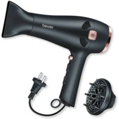 Image of Beurer Style Pro HC55 Hair Dryer With Cable Rewind, 2000 Watt Integrated Ion Function, Slim Nozzle Attachment &amp; Volume Diffuser Attachment, 3 Heat Settings, 2 Speed Settings Black