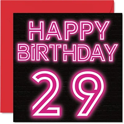 Image of Fun 29th Birthday Cards for Men Woman Neon Glow Happy Card Son Daughter Brother Sister Uncle Auntie Niece Nephew Cousin, 145mm x Greeting Cards,