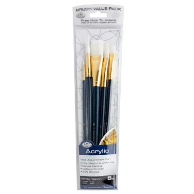 Image of Royal and Langnickel Long Handle Taklon Variety Brush Set White (Pack of 5)