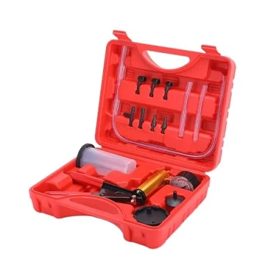 Image of ZJERYL GULL 2 in 1 Brake Bleeder Kit with Hand Vacuum Pump Gauge Adapters Automotive Fluid Bleeding Set Protected Case for Car Truck (Red)