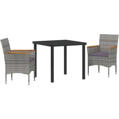 Image of vidaXL 3 Piece Garden Dining Set Grey Poly Rattan