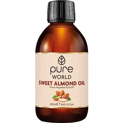 Image of Pure World Natural Almond Oil 250ML Real 100% and Undiluted. Cold &amp; Freshly Pressed Premium Quality Message, Skin, Nails, Body Face, Vegan.