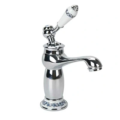 Image of Eachbid Vintage Brass and Ceramic Bathroom Sink Mixer Tap (Silver)