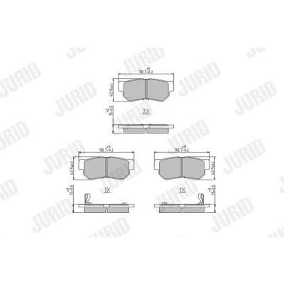 Image of 583021FE00, 583022GA00, 583023CA10, 583023FA10, 583023FA11 Brake pad set JURID 572557J with acoustic wear warning without accessories HYUNDAI: Getz