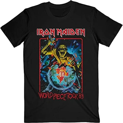 Image of Iron Maiden T Shirt World Piece Tour 1983 Band Logo Official Mens Black XL