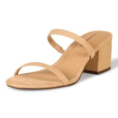 Image of Amazon Essentials Women&#039;s Thin Two Strap Heeled Slide, Tan, 5 UK