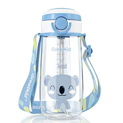 Image of Bunnytoo water bottle with Straw Reusable Kids 500ml Tritan in Blue Drinking BPA Free flip nozzle Childs Kid School Girls Boys Sports Bottles