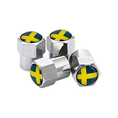 Image of HNGEO 4PCS Wheel Tire Valve Stem Caps For Sweden Flag logo Volvo V40 V50 V60 V70 S40 S60 S60L S70 S80 S90 XC40 XC60 XC70 XC80 XC90 (Color : Silver)