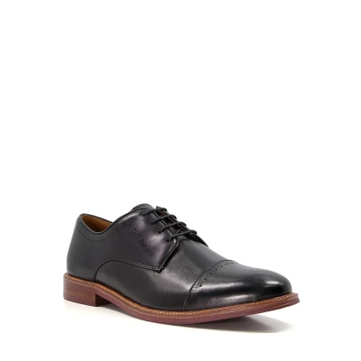 Image of Dune London Mens SAVION Leather Perforated Toe Cap Derby Shoes Black (archived) Size UK 11