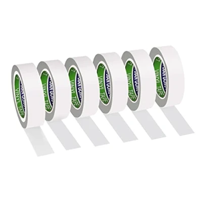 Image of Xrkuu 6 Pack White Insulation Tape, 17mm x 9m Electrical Tape Multipack Waterproof Insulating PVC Adhesive Gaffer for Wiring Projects