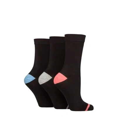 Image of Women&#039;s 3 Pair Glenmuir Contrast Heel and Toe Bamboo Socks Black Pink / Grey 4 8