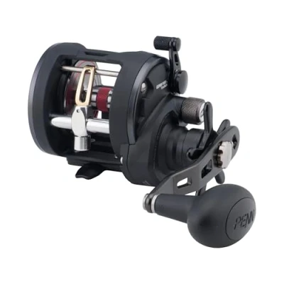 Image of PENN Warfare™ Level Wind, Fishing Reel, Conventional Reels, Sea Inshore/Nearshore Fishing, Saltwater Boat or Kayak Fishing,Unisex, Black/Red/Smoke, 15 Left Hand