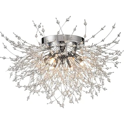 Image of EFPD Fireworks Chandelier, G9 Crystal Ceiling Light, recessed Installation, for Lighting bedrooms, Dining Rooms, Living Rooms and Kitchen Islands. (Silver Light 6T)