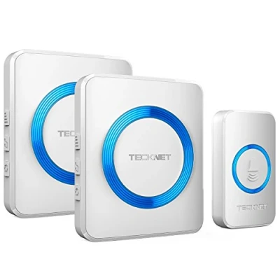 Image of TECKNET Wireless Doorbell, Doorbell IP65 Waterproof Twin Wall Plug in Cordless Door Chime Kit with 400m Range, 60 Chimes, 120dB Lound 5 Level Volume &amp; Blue Light, Entry Bell