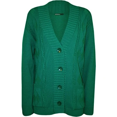 Image of WearAll Plus Size Womens Button Long Sleeve Pocket Top Ladies Knitted Cardigan Green 8 10