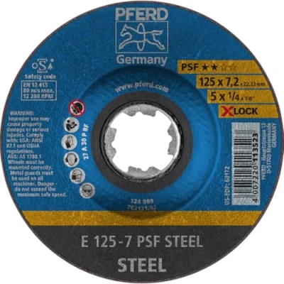 Image of PFERD Grinding Disc, Pack of 10, 125 X 7.2 mm, Lock (22.23 mm), PSF Steel, 62011125 for Quick and Comfortable Tool Changes