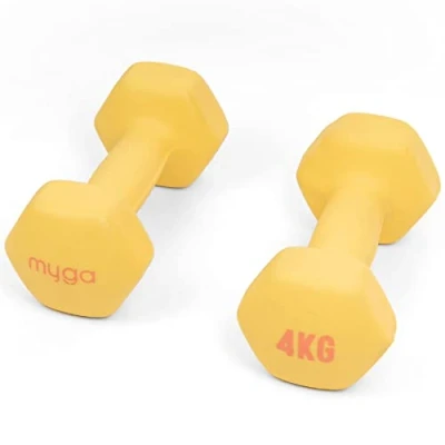 Image of MYGA Hex Dumbbells Pair of Neoprene &amp; Cast Iron Hexagonal Dumbbell Hand Weights for Women and Men at Home Gym Weight: 4 kg