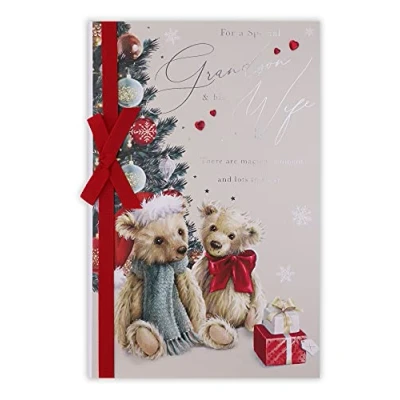 Image of Clintons: Teddies By Tree Grandson &amp; Wife Christmas Card, Multi Colour, 155 x 235, 1171291