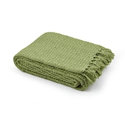 Image of Stylemybedroom 100% Cotton Woven Honeycomb Waffle Sofa/Bed Throw (Pistachio Green, 230cm x 254cm (90&quot; 100&quot;))