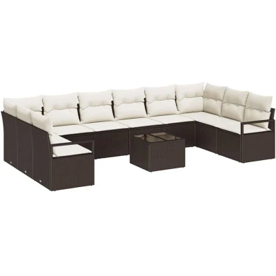Image of vidaXL 10 Piece Garden Sofa Set with Cushions Grey Poly Rattan