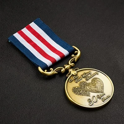 Image of the Commemorative Coin Company Our 30th Pearl Wedding Anniversary Medal for Long/Distinguished Service and Bravery in Field. Gift/Present Husband/Wife/Partner/Couple. Antique Bronze