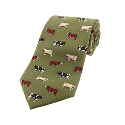 Image of Soprano Green cattle silk tie featuring Herefords, Friesians and Jersey cows