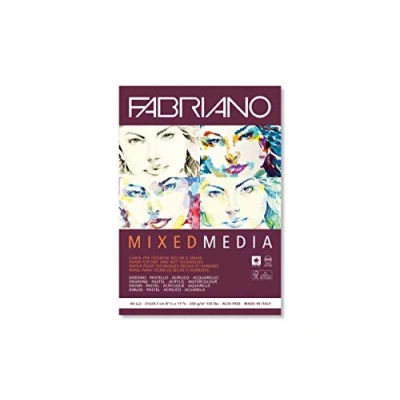 Image of Honsell Fabriano Mixed Media Artist Paper Pad A4 40 Sheets 250gsm Suitable for Wet and Dry Painting Techniques, White