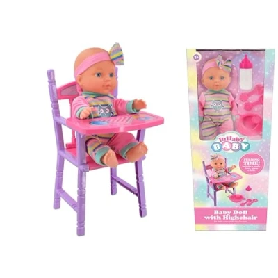 Image of KandyToys Baby Doll included Highchair and Accessories 12 inch Set Toy with Cot