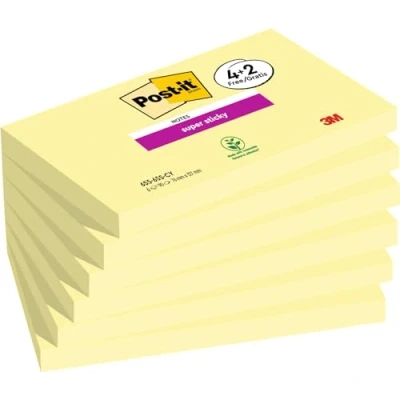 Image of Post it Super Sticky Notes, Double the Sticking Power, 4 + 2 FREE Pads, 540 Sheets, 76 mm x 127 mm, Canary Yellow Self Notes for Walls, Monitors and Fridge