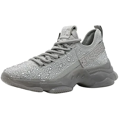 Image of Steve Madden Women&#039;s Maxima Sneaker, Grey Rhinestone, 6 UK