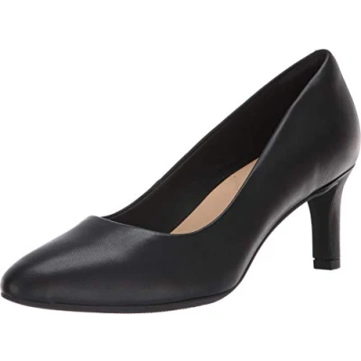 Image of Clarks Ladies Textured Court Shoes Calla Rose Black Leather UK Size 6.5E EU 40 US 9W