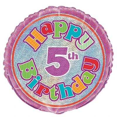 Image of Unique Party 55493 18&quot; Foil Prism Happy 5th Birthday Balloon