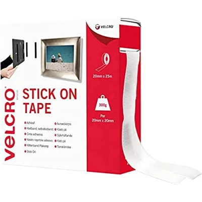 Image of Velcro Brand VEL EC60354 Stick On White, Hook and Loop Tape Self Adhesive Fastener Roll 20mm x 25m