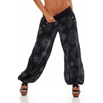 Image of Malito Harem Pants with Summery Print Boyfriend Aladin Bloomers Baggy Yoga 3481 Women One Size (Olive)