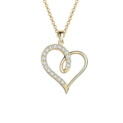 Image of Elli Necklace Women Heart Cut Out Pendant Symbol Love Elegant with Crystals in 925 Sterling Silver