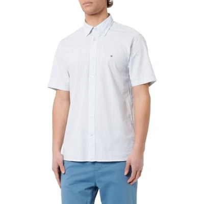 Image of Tommy Hilfiger Men&#039;s WCC Flex POPLIN STP RF Shirt S/S Mw0mw29207 S/S, Blue (Breezy Blue/Optic White), XL