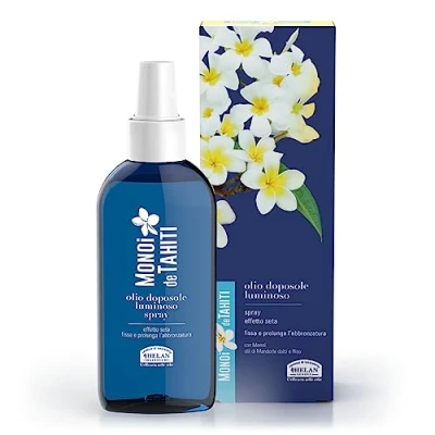 Image of Helan, Monoi de Tahiti After Sun Lotion, Body Spray with Tan Enhancer, Aftersun Almond Oil for Hydrated Skin, Silky Bright Effect, Moisturising 150 ml Made in Italy