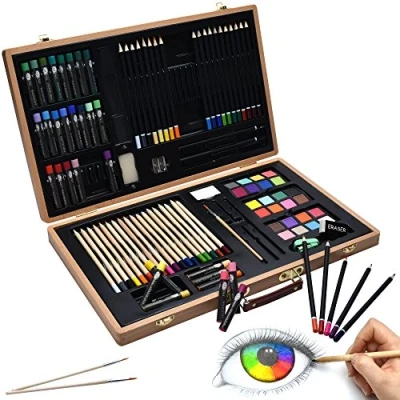 Image of Artina 89pcs Beginner Art Set Genova Artist Painting with Wooden Case Large Oil Pastels Watercolour Pencils Portable Studio