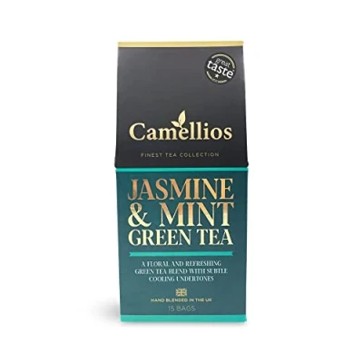 Image of Jasmine and Mint Green Tea, Pyramid Tea Bags, Camellios (15 1 Pack)