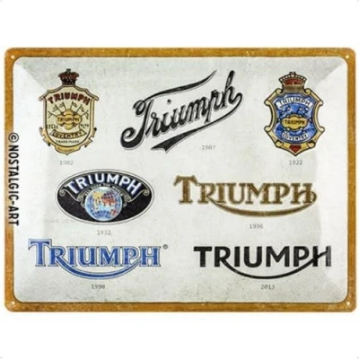 Image of Nostalgic Art Retro Tin Sign 30 x 40 cm Triumph Logo Evolution Gift Idea for Bikers Metal Vintage Design