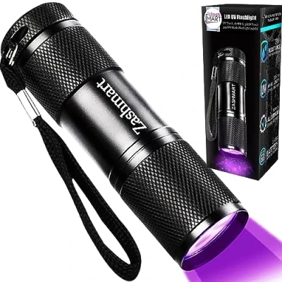 Image of ZASHMART Uv Torch, 87MM L 9LED Torch 395 NM Black Flashlight, Powerful Light Pets Urine Detector, 26MM Dia Ultraviolet Light, for Resin Curing, 3AAA Batteries (Not Included).