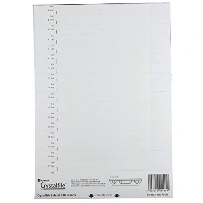 Image of Rexel Printable Inserts for 330 Lateral Suspension File Tabs, White, Crystalfile, 70676