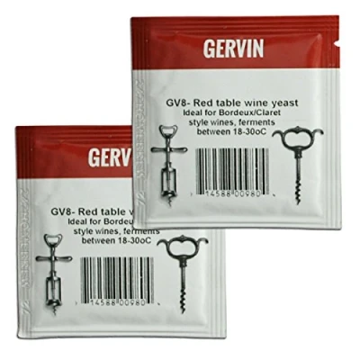 Image of 2X Gervin GV8 Wine Yeast 5g Red Table Like Bordeaux or Claret 5 23L