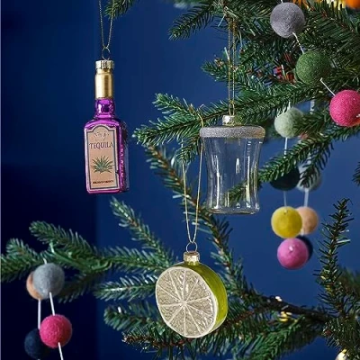 Image of Ginger Ray Christmas Novelty Tequila Salt &amp; Lemon Hanging Tree Decorative Accessories 3 Pack