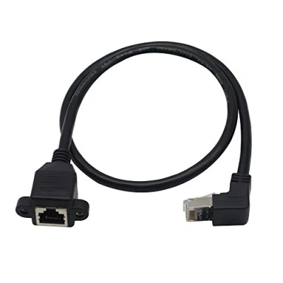 Image of Ethernet Extension Cable,RJ45 Male to Female Screw Panel Mount CAT6/5e/5 Shielded Network LAN Extender Cord Connector (Angled Up)