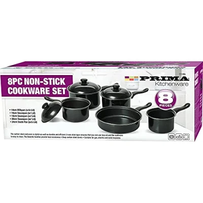 Image of New 8PC Non Stick COOKWARE Set MILKPAN Saucepan Kitchen Cook PAN Glass LIDS